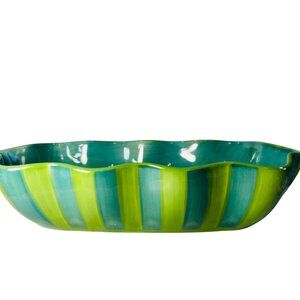 Gail‎ Pittman Striped Ceramic Serving Bowl Blue & Green Southern Living Provence